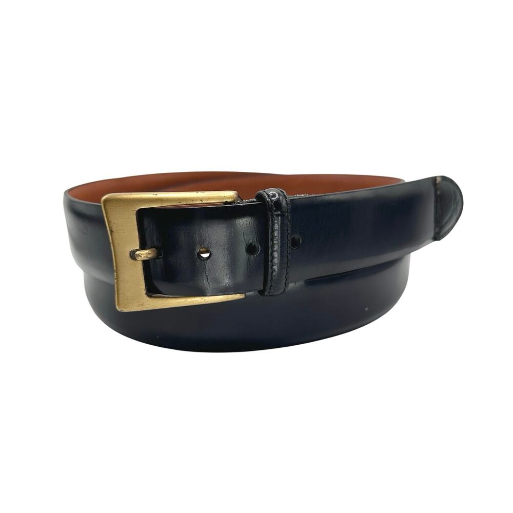Stonegate | Men | Black Patent Leather Minimal Brass Buckle Belt | Size 50
